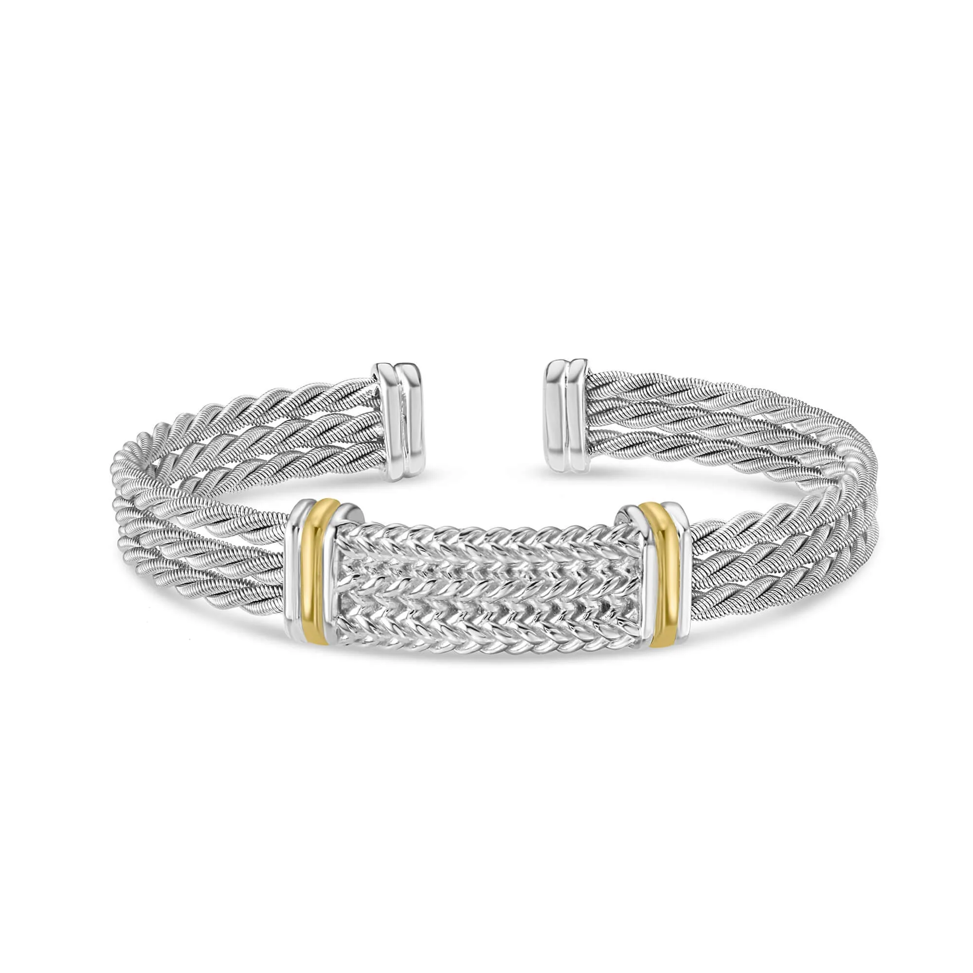 Silver & 18K Gold Tight Braided Cuff Bracelet