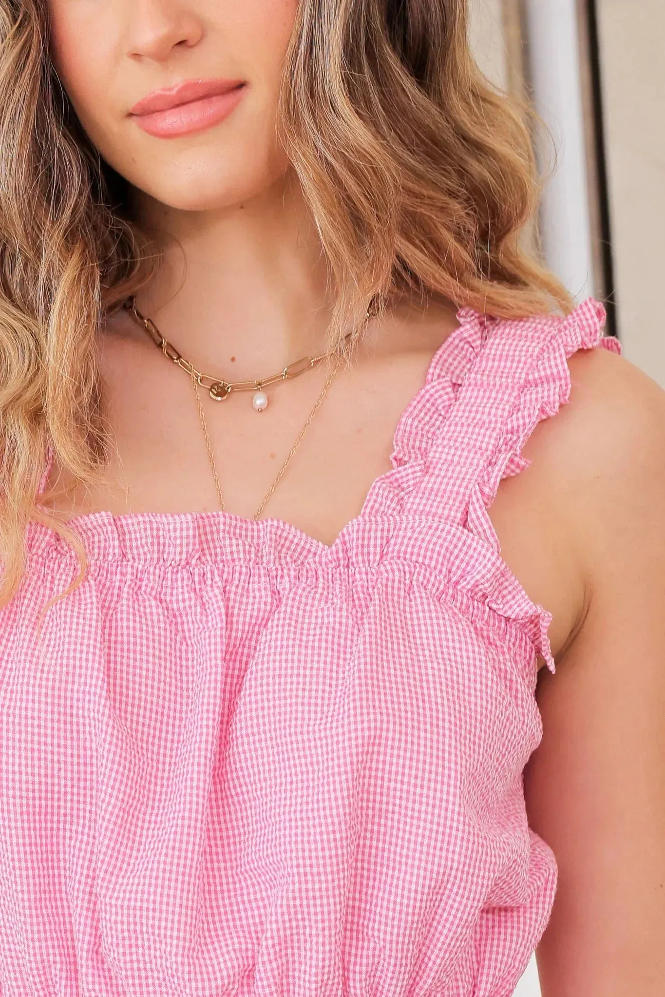 Sleeveless Ruffle Tiered Mini Gingham Dress