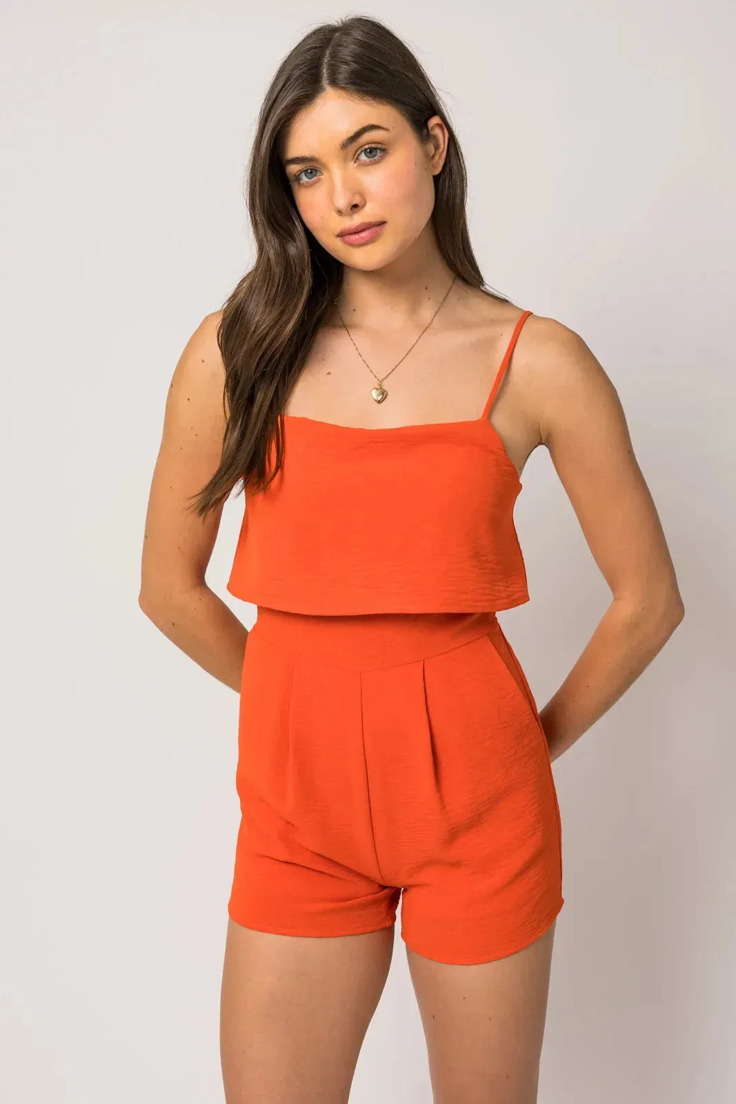 Sleeveless Side Pocket Layered Top Romper