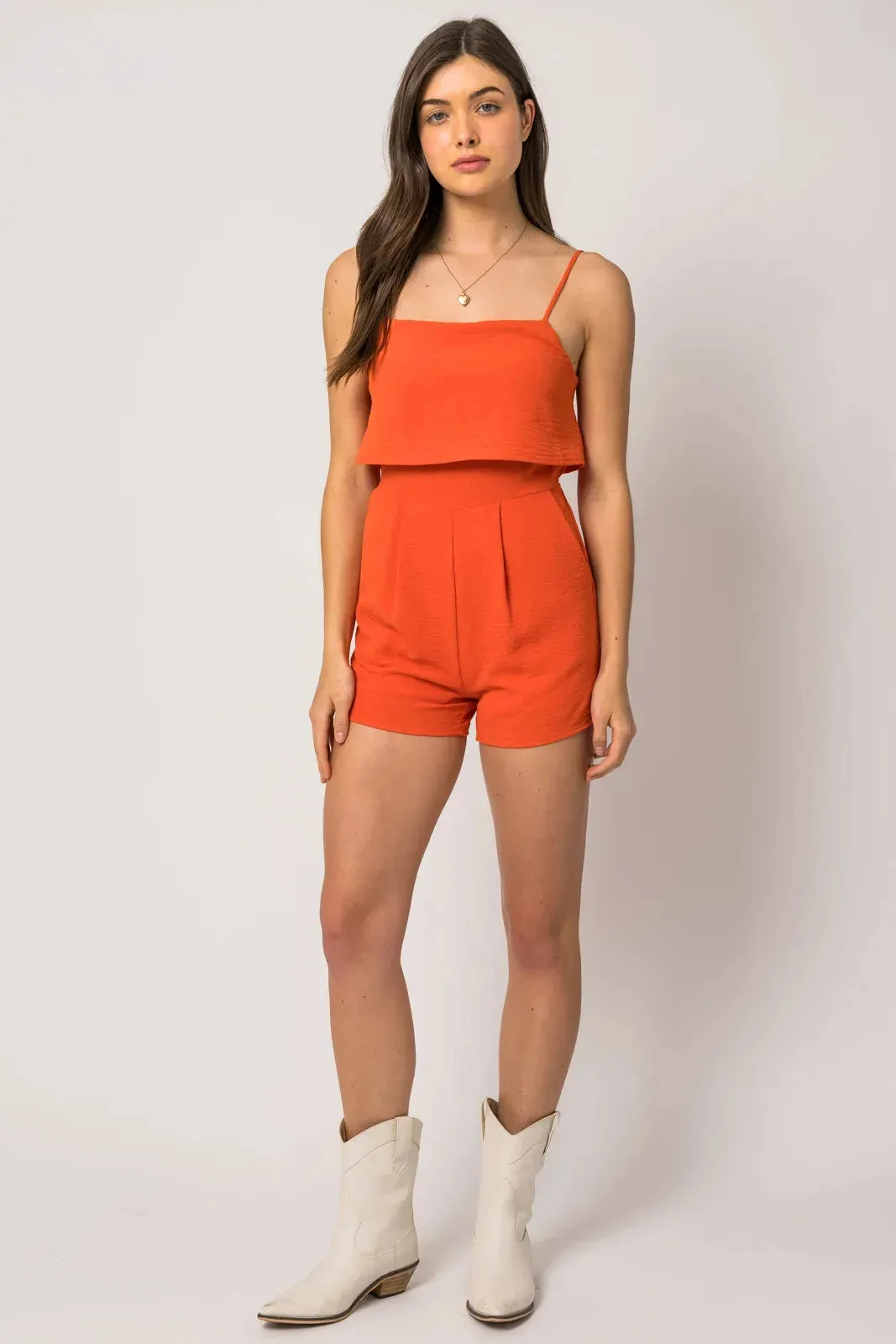 Sleeveless Side Pocket Layered Top Romper
