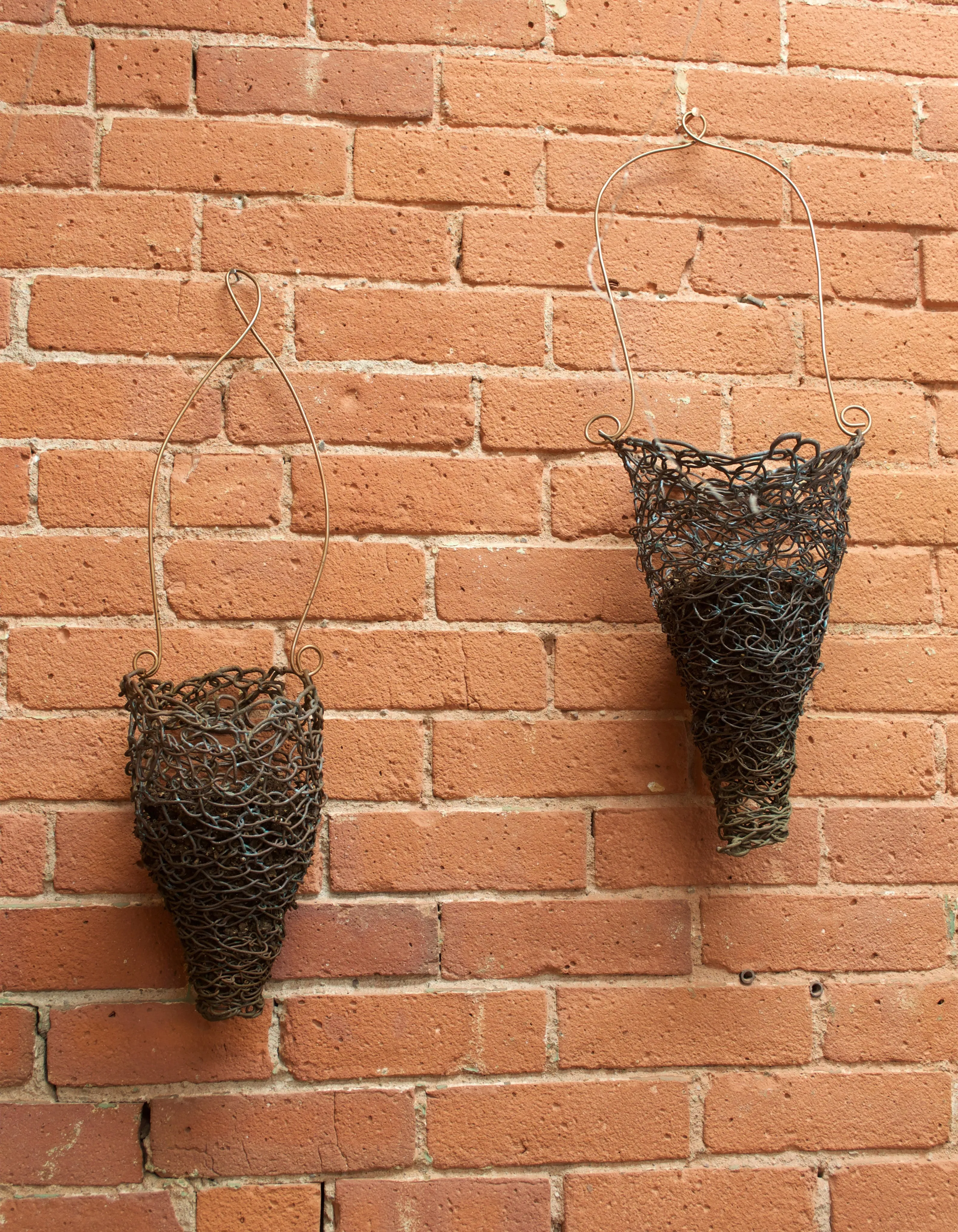 Small Woven Copper Hanging Planter