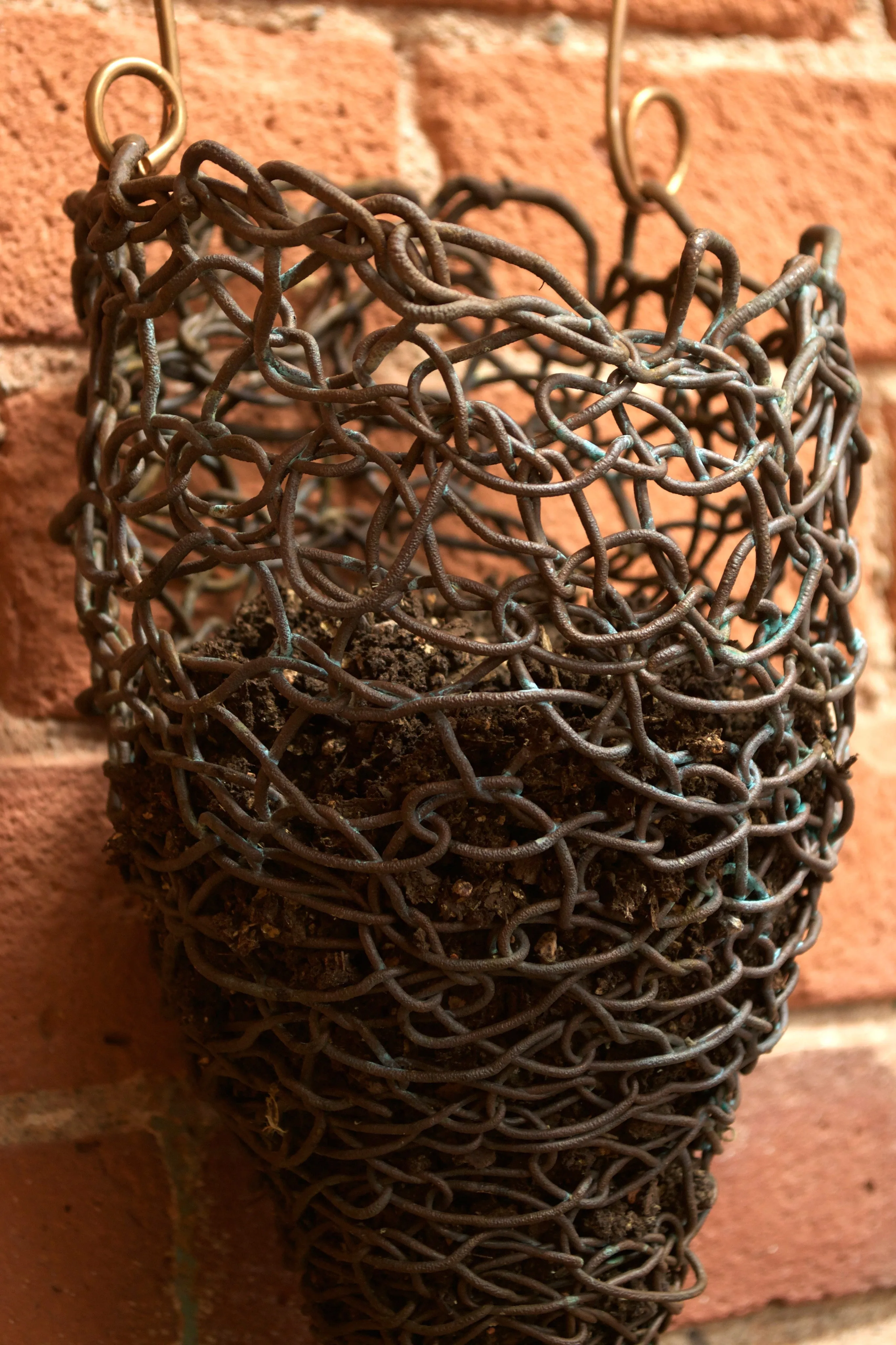 Small Woven Copper Hanging Planter