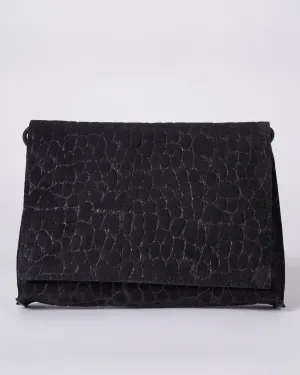 strappy foldover - coal embossed suede