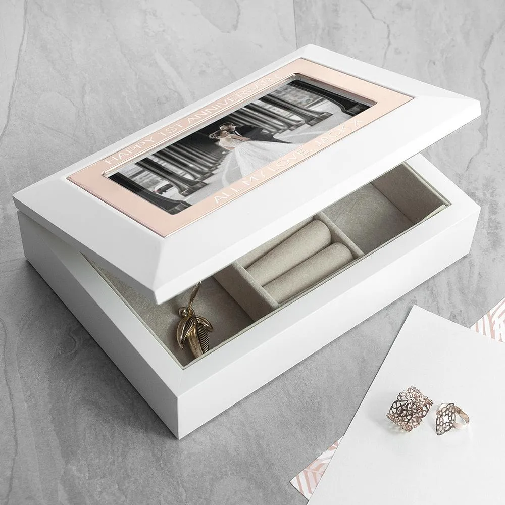Stunning Rose Gold & White Personalised Photo Jewellery Box