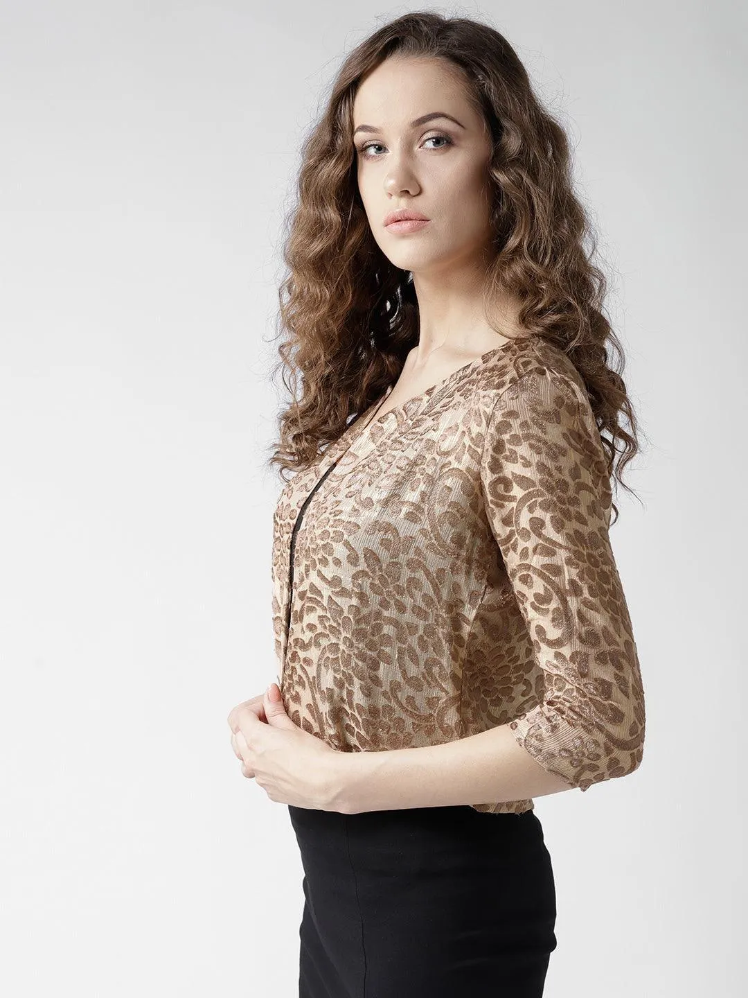 Style Quotient Women Off White Self Design Floral lace Regular Open Front Shrug