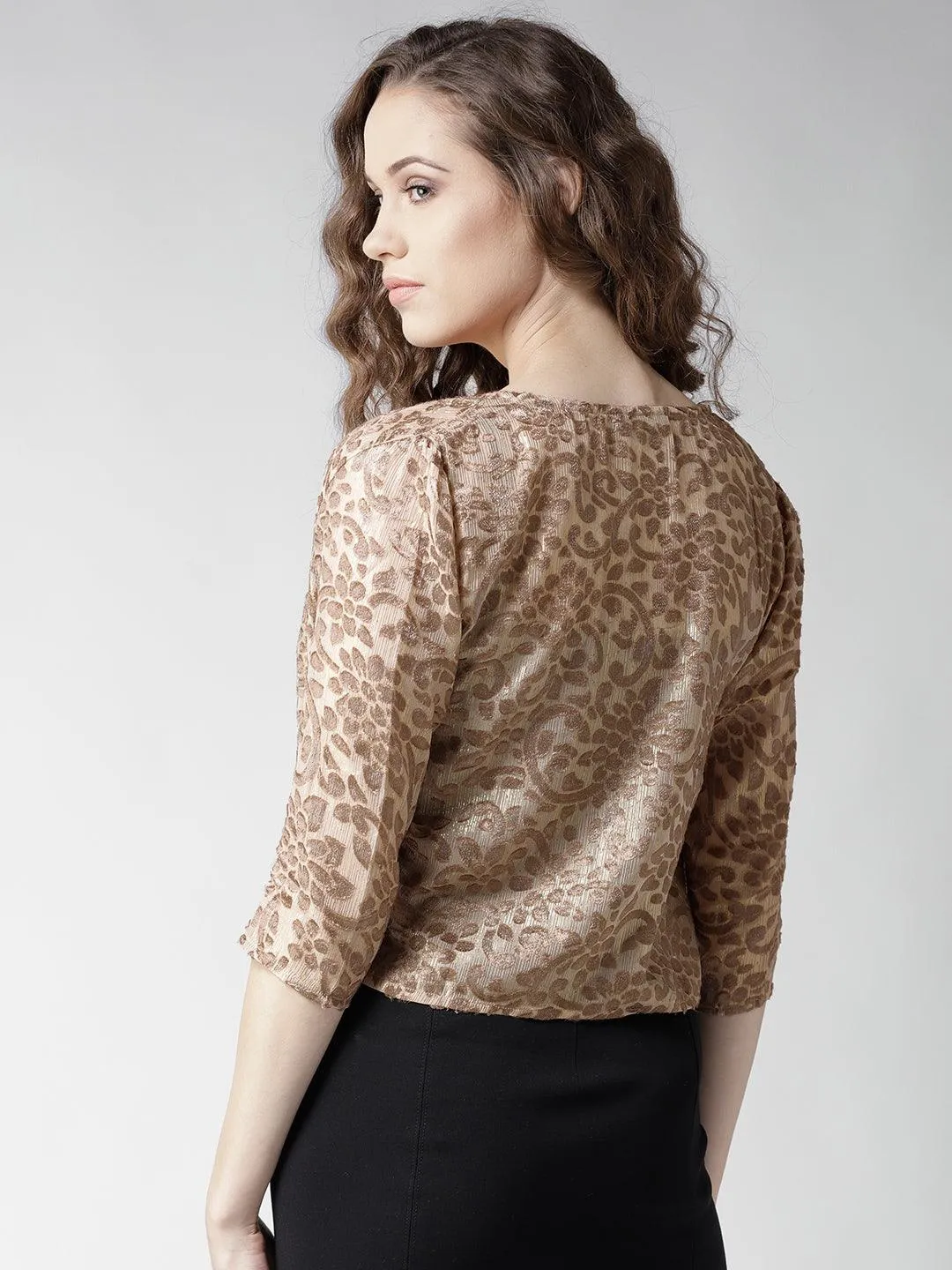 Style Quotient Women Off White Self Design Floral lace Regular Open Front Shrug