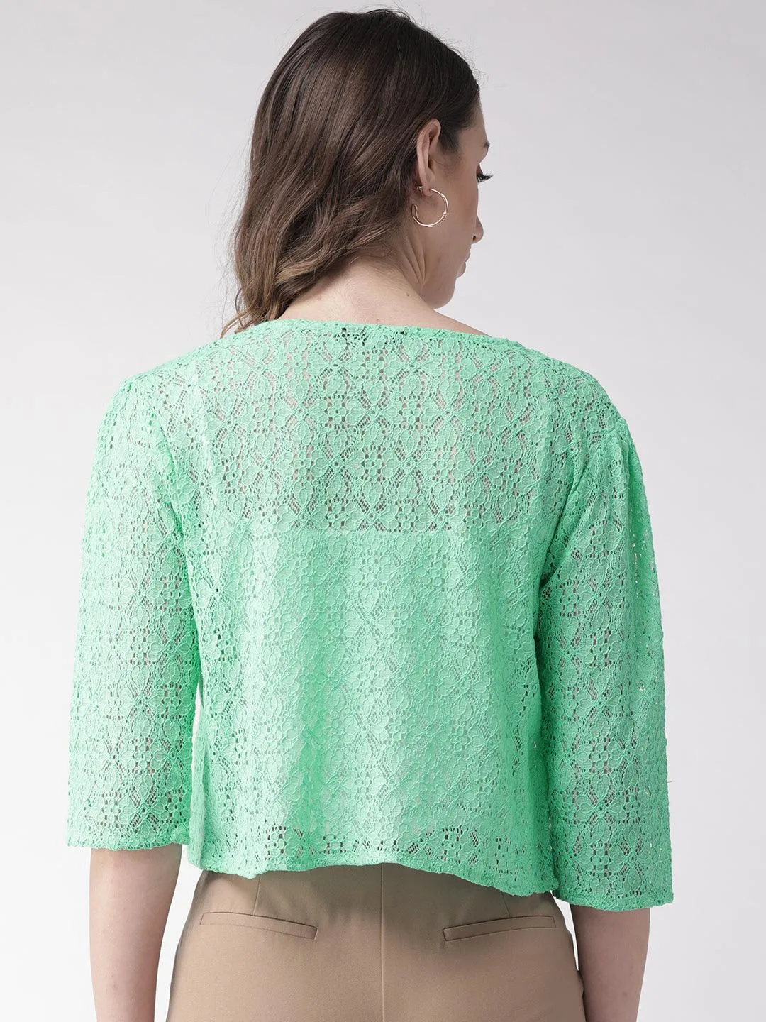 Style Quotient Women Off White Self Design Floral lace Regular Open Front Shrug