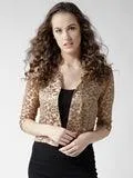 Style Quotient Women Off White Self Design Floral lace Regular Open Front Shrug