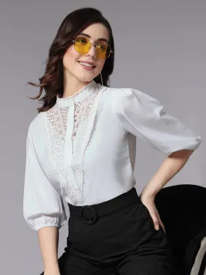 Style Quotient Women Solid White Polymoss Smart Casual Shirt
