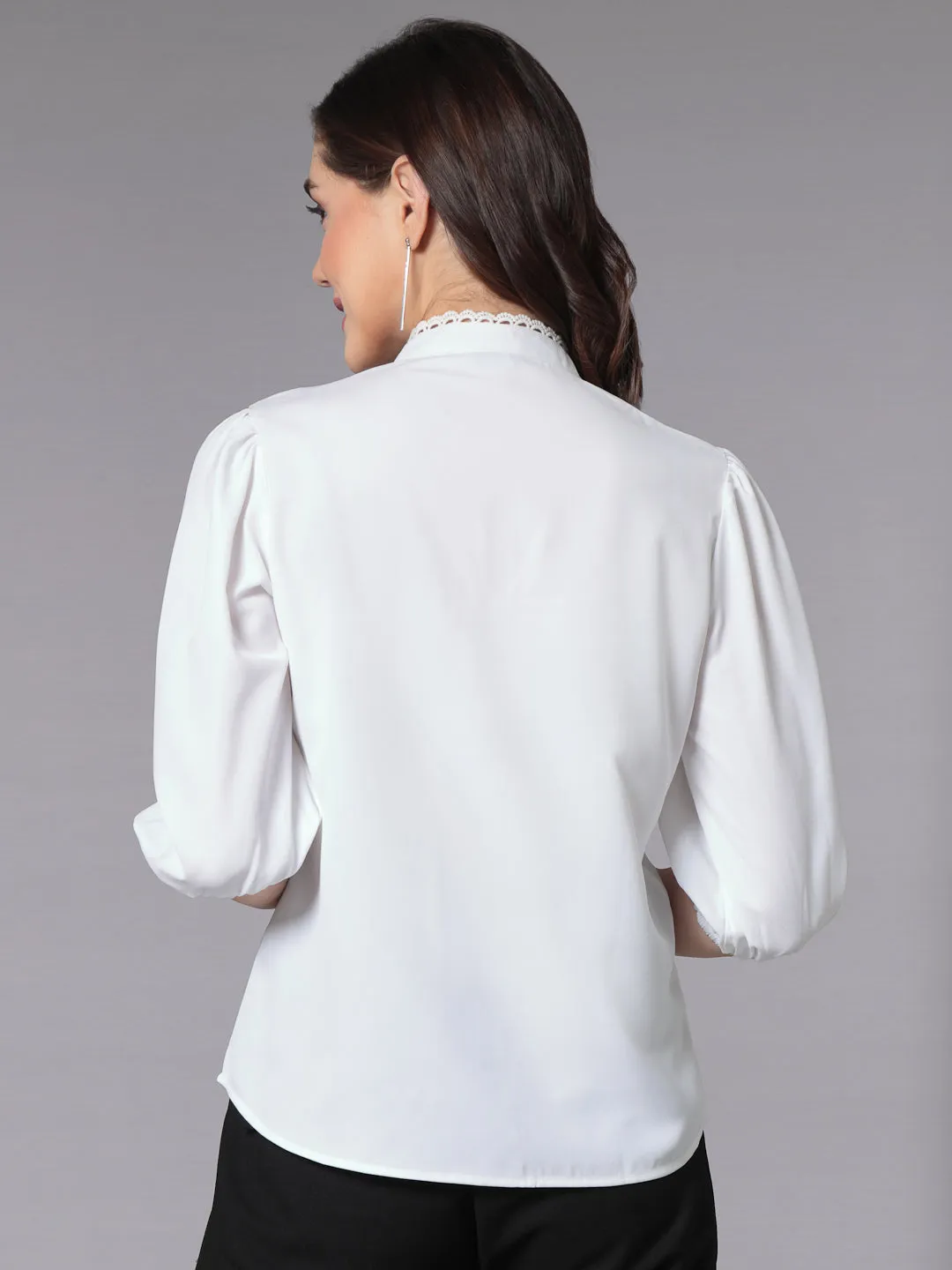 Style Quotient Women Solid White Polymoss Smart Casual Shirt
