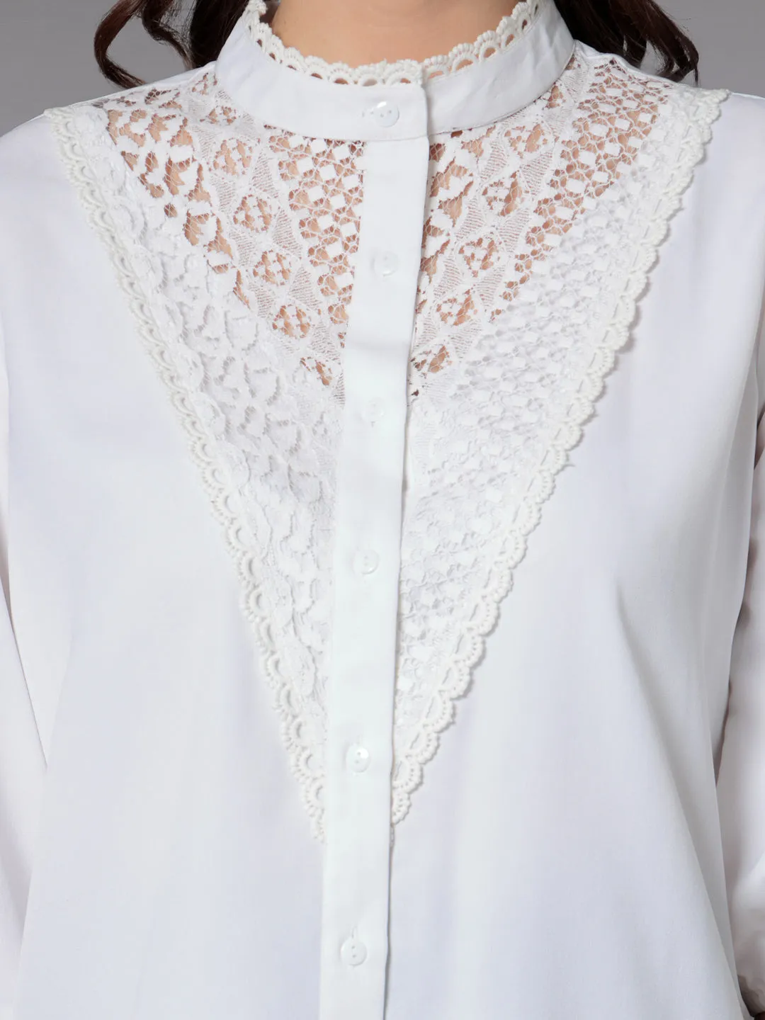 Style Quotient Women Solid White Polymoss Smart Casual Shirt