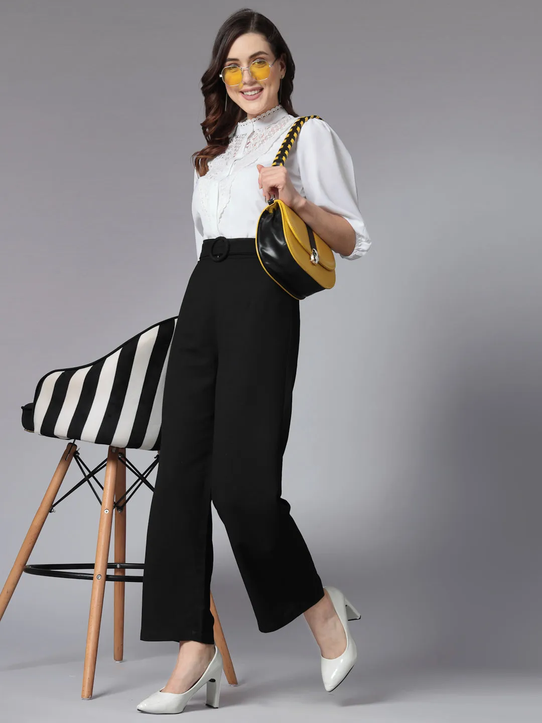 Style Quotient Women Solid White Polymoss Smart Casual Shirt