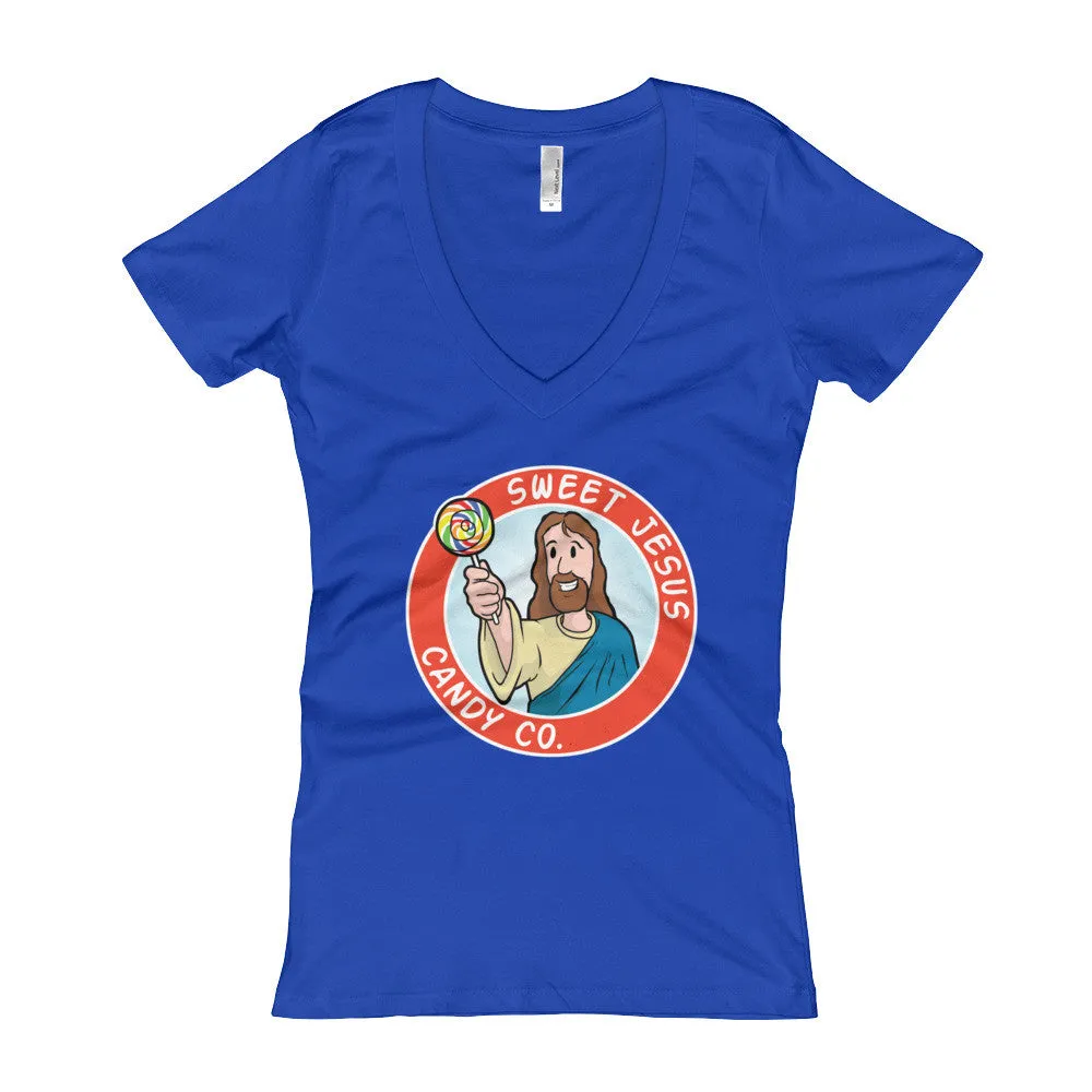 Sweet Jesus Candy Company Fitted V-Neck T-Shirt