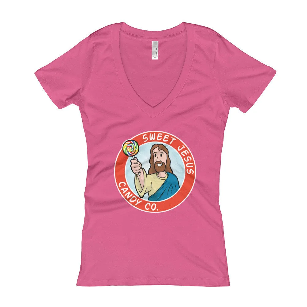 Sweet Jesus Candy Company Fitted V-Neck T-Shirt