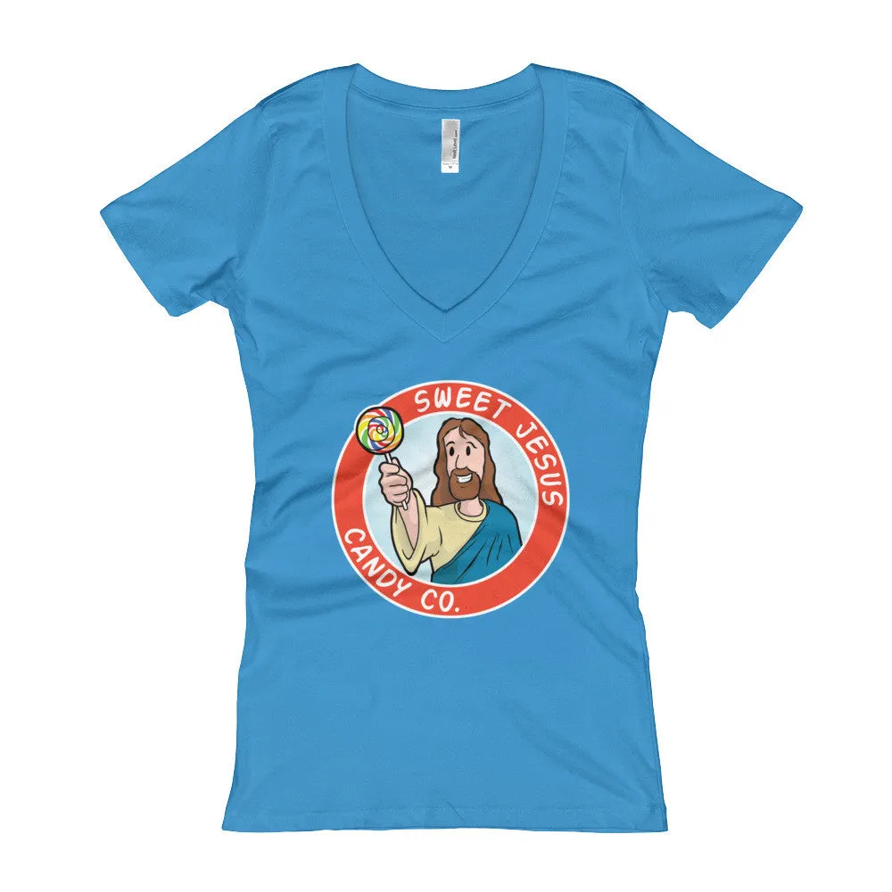 Sweet Jesus Candy Company Fitted V-Neck T-Shirt