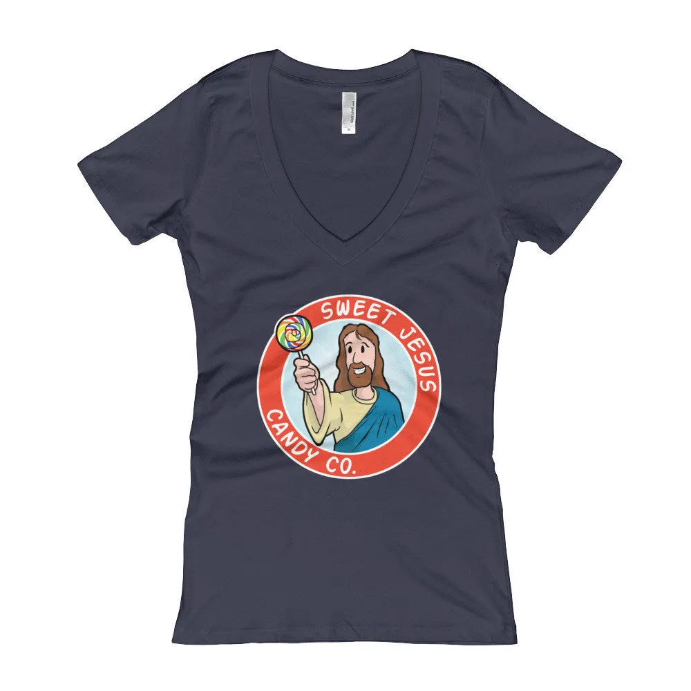 Sweet Jesus Candy Company Fitted V-Neck T-Shirt