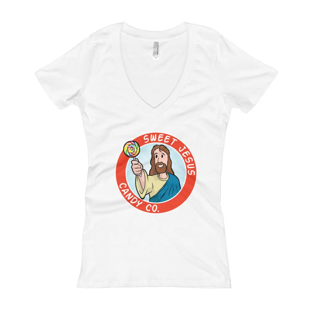 Sweet Jesus Candy Company Fitted V-Neck T-Shirt