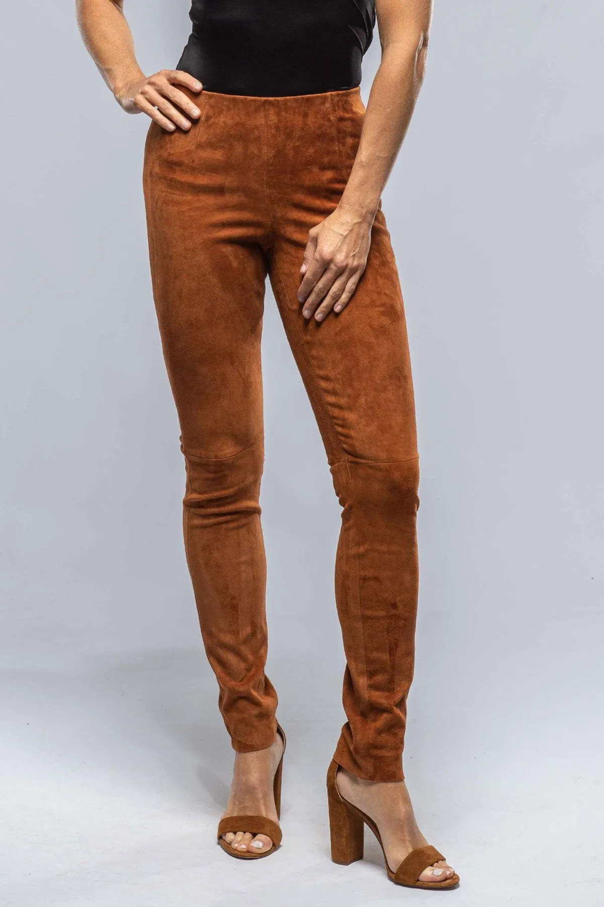 Tania Stretch Suede Pant In Cognac