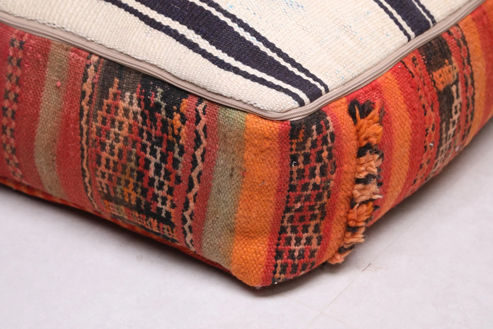 Two ottoman Moroccan woven rug poufs