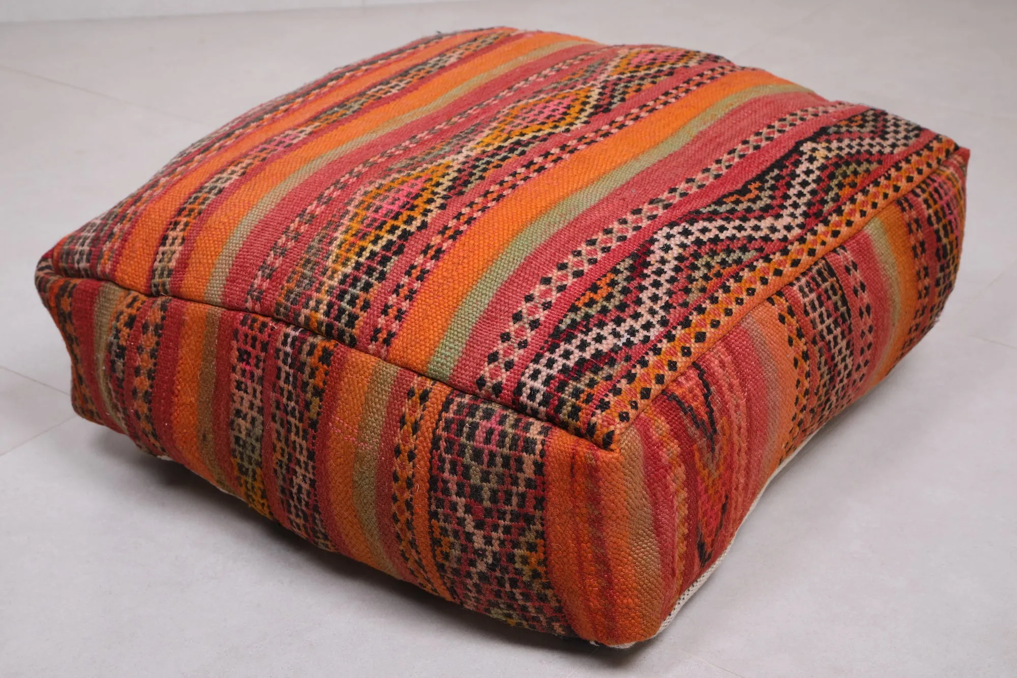 Two ottoman Moroccan woven rug poufs