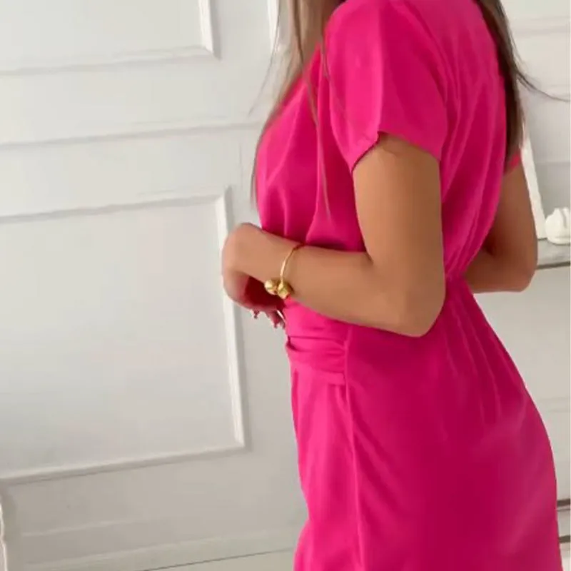 👗V-Neck Short Sleeve Short Dress with Cinched Waist