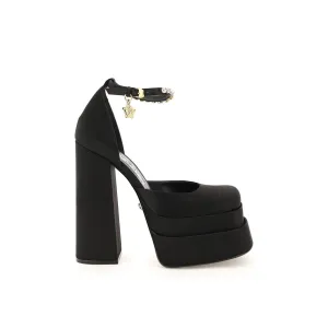 VERSACE Silk Satin Platform Pumps with Crystal Embellishments - 16 cm Heel