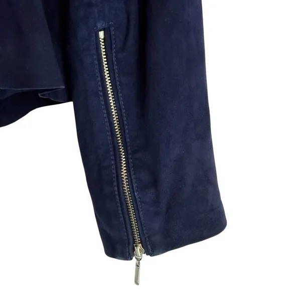 WHBM Genuine Suede Jacket Flattering Peplum Hem Admiral Blue Sz S