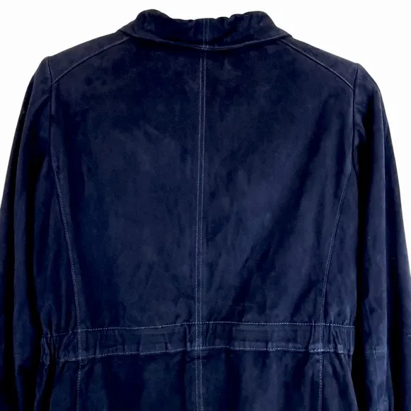WHBM Genuine Suede Jacket Flattering Peplum Hem Admiral Blue Sz S