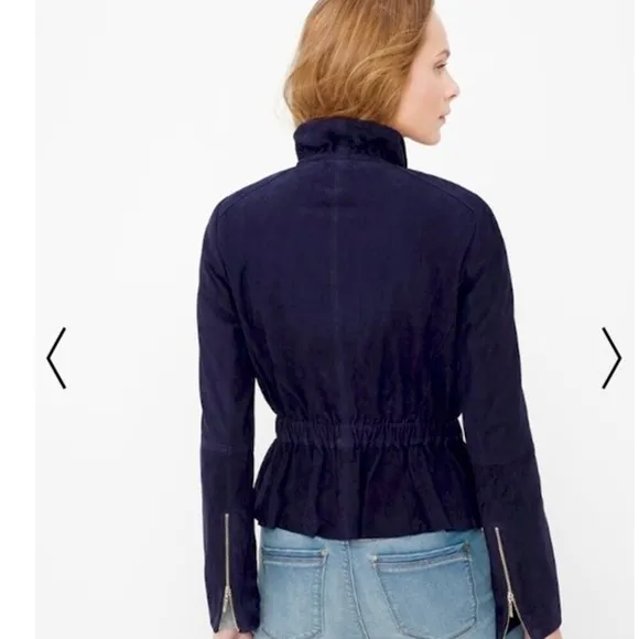 WHBM Genuine Suede Jacket Flattering Peplum Hem Admiral Blue Sz S