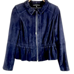 WHBM Genuine Suede Jacket Flattering Peplum Hem Admiral Blue Sz S