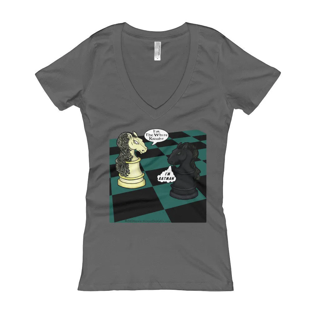 White Knight Dark Chess Match Fitted V-Neck T-Shirt