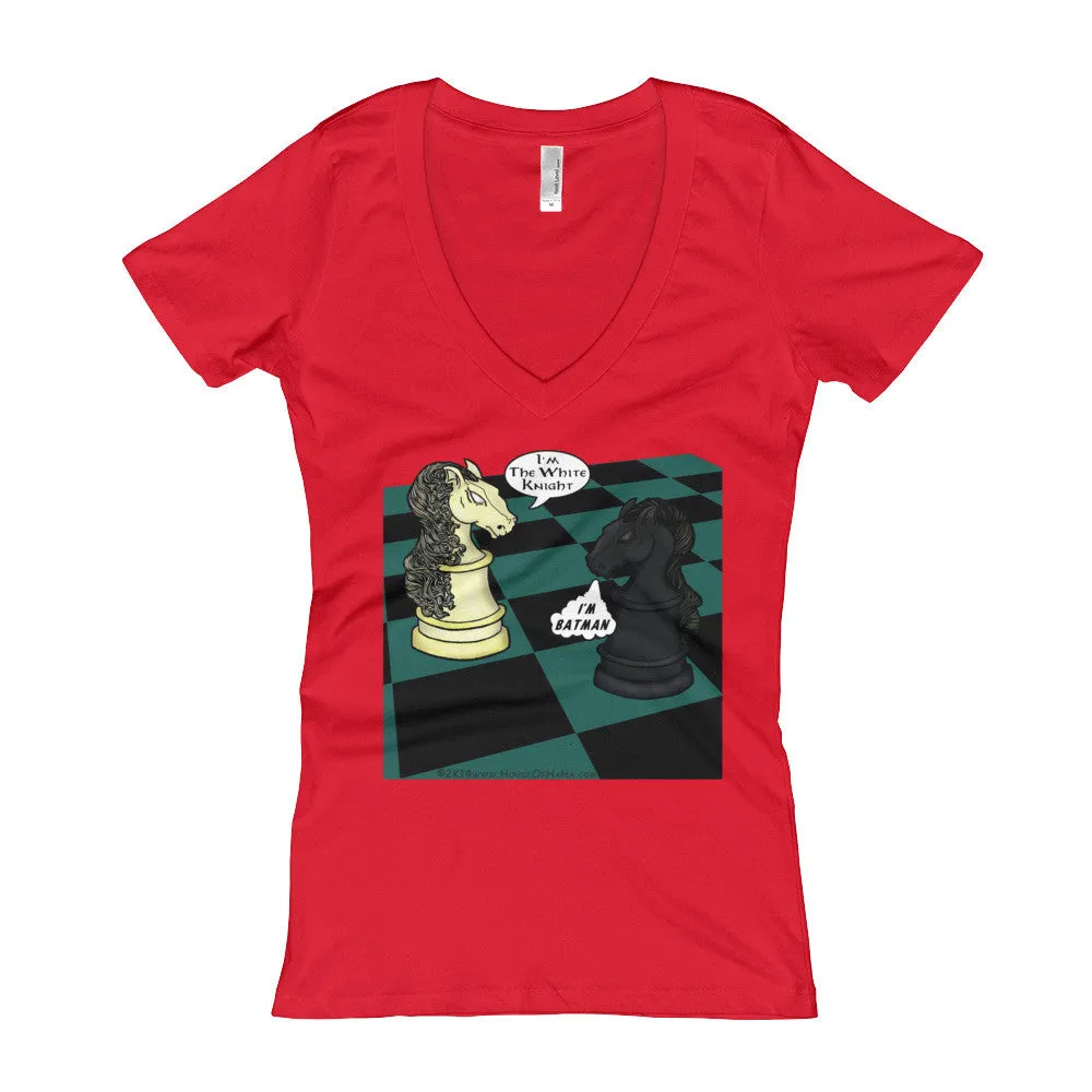 White Knight Dark Chess Match Fitted V-Neck T-Shirt