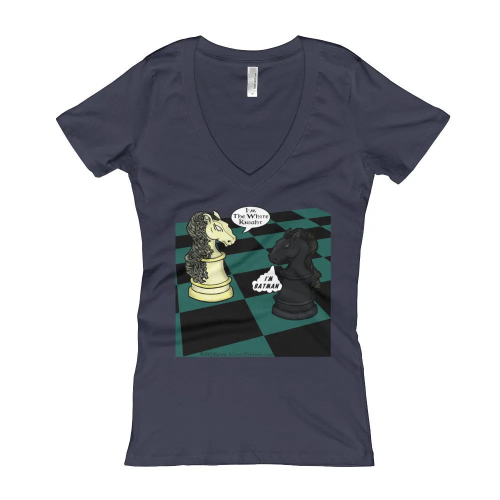 White Knight Dark Chess Match Fitted V-Neck T-Shirt