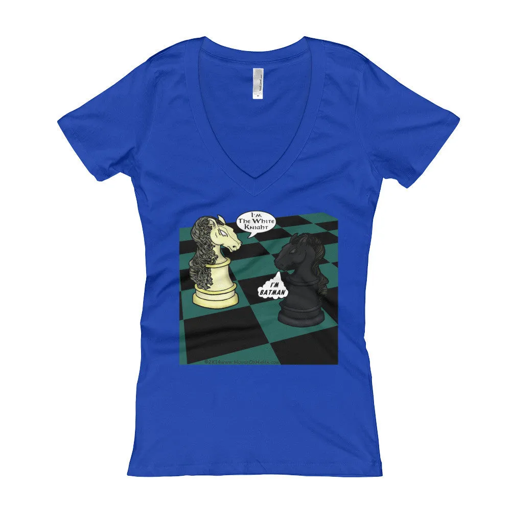 White Knight Dark Chess Match Fitted V-Neck T-Shirt