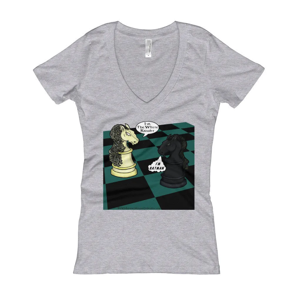 White Knight Dark Chess Match Fitted V-Neck T-Shirt