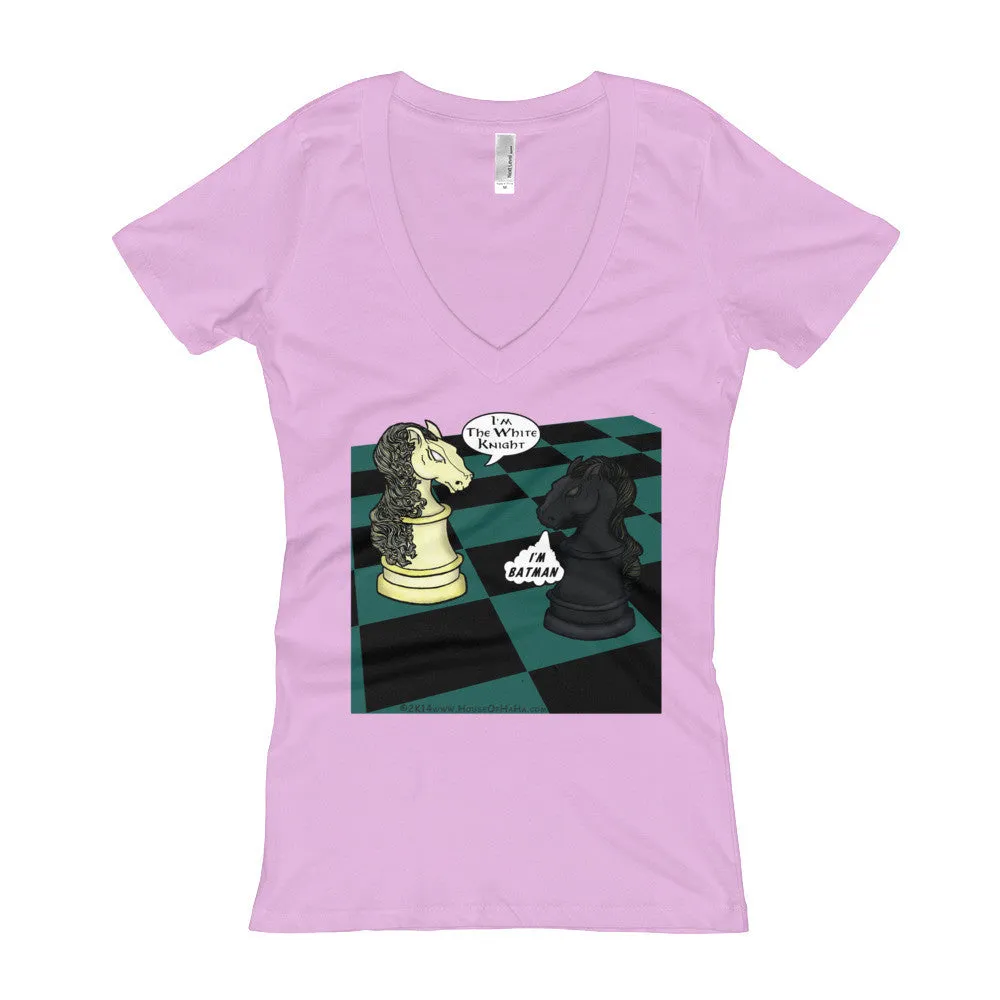 White Knight Dark Chess Match Fitted V-Neck T-Shirt