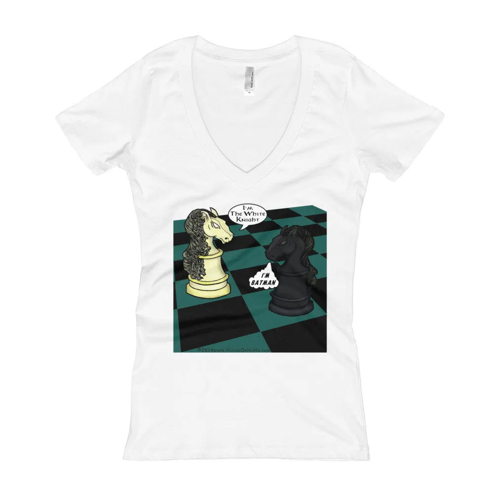 White Knight Dark Chess Match Fitted V-Neck T-Shirt