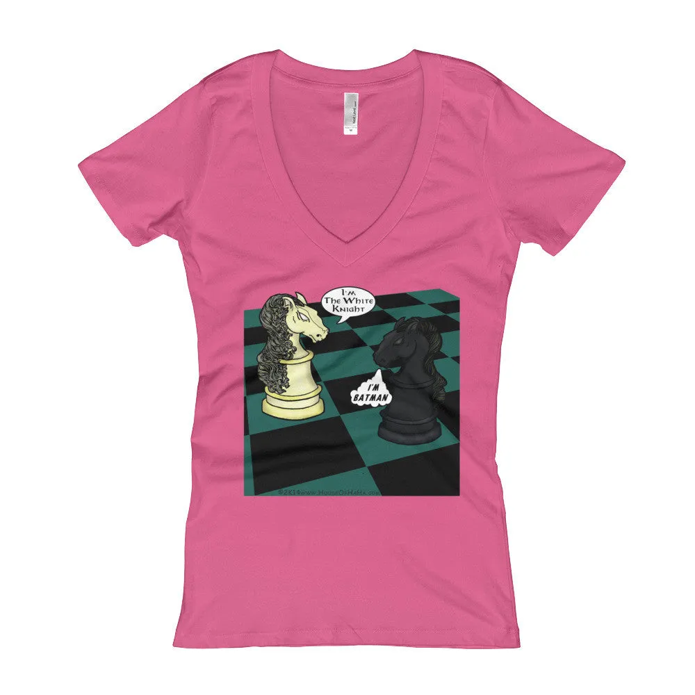 White Knight Dark Chess Match Fitted V-Neck T-Shirt