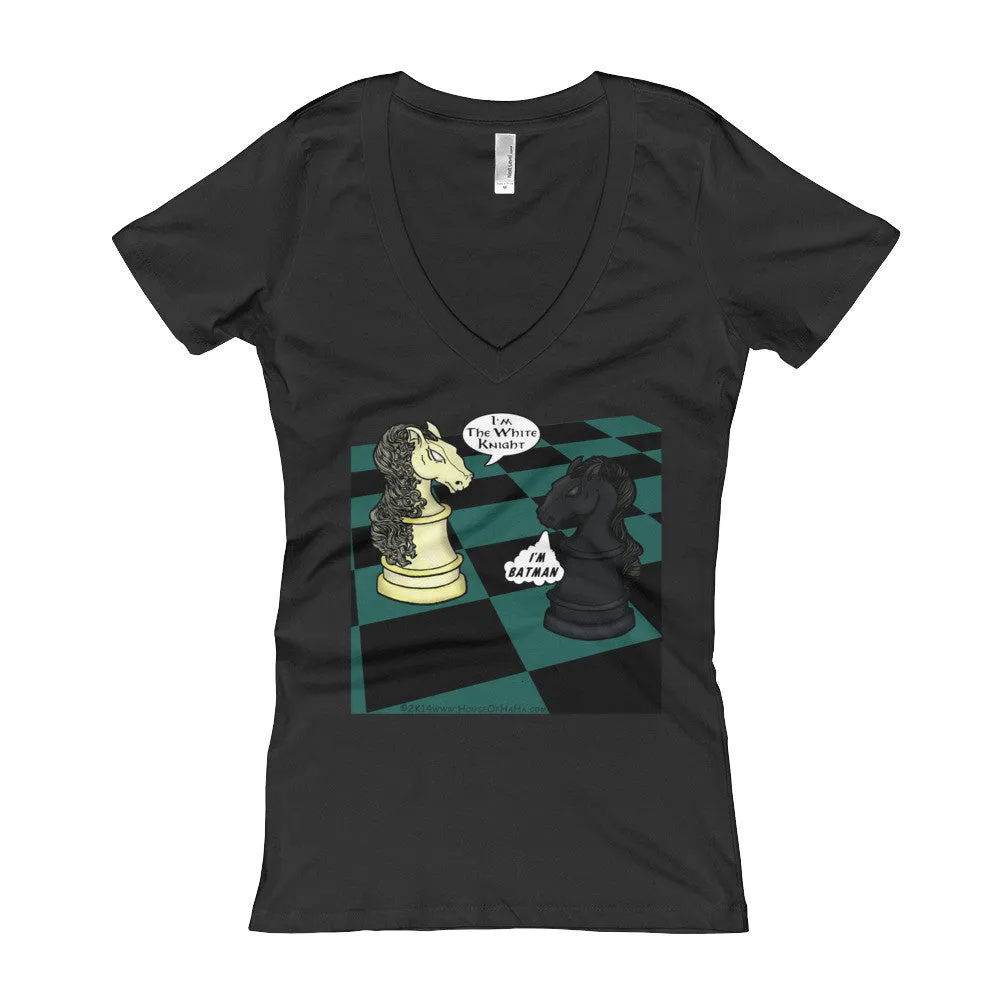 White Knight Dark Chess Match Fitted V-Neck T-Shirt