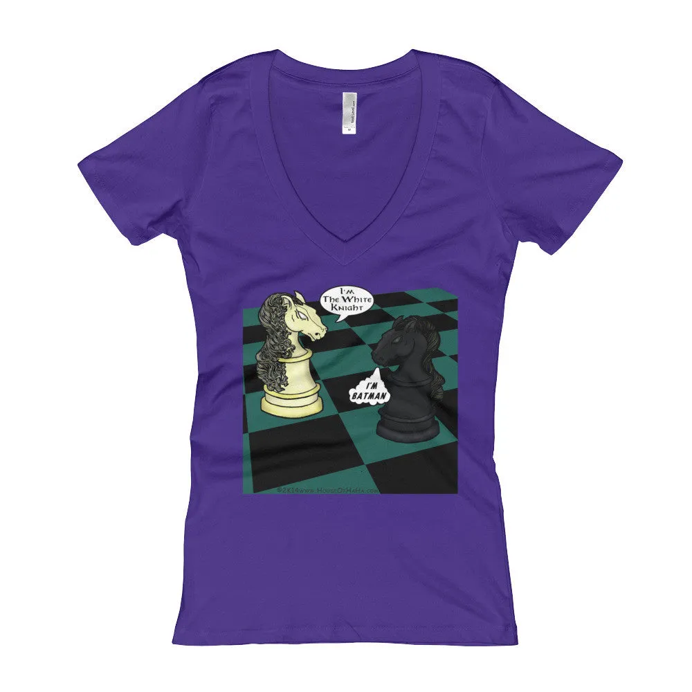 White Knight Dark Chess Match Fitted V-Neck T-Shirt
