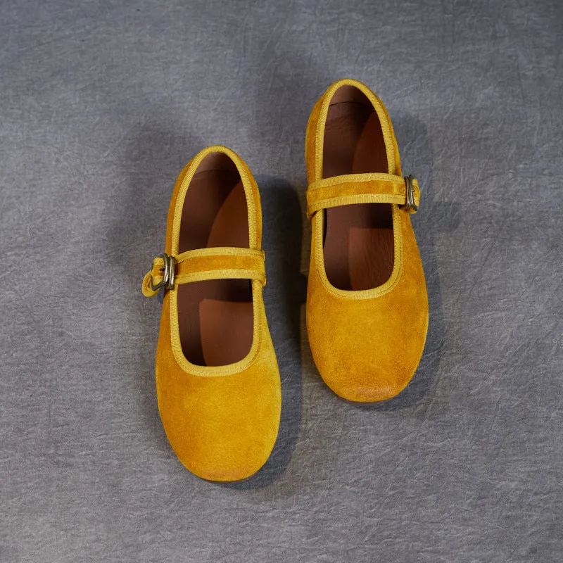Women Retro Plain Suede Buckle Soft Flats