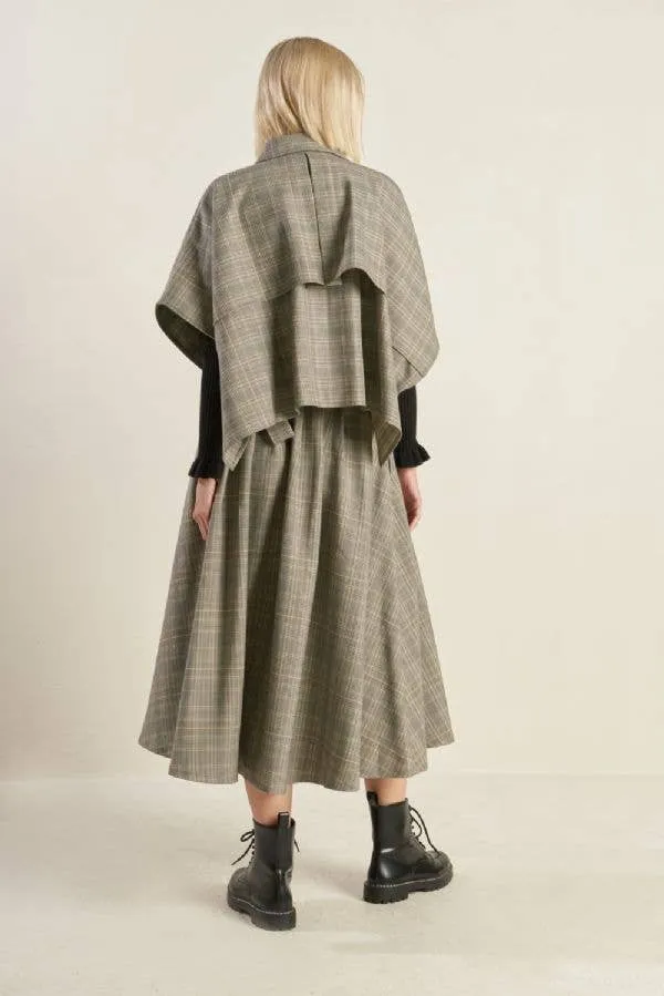 Woven Plaid Cape-Like Button Top